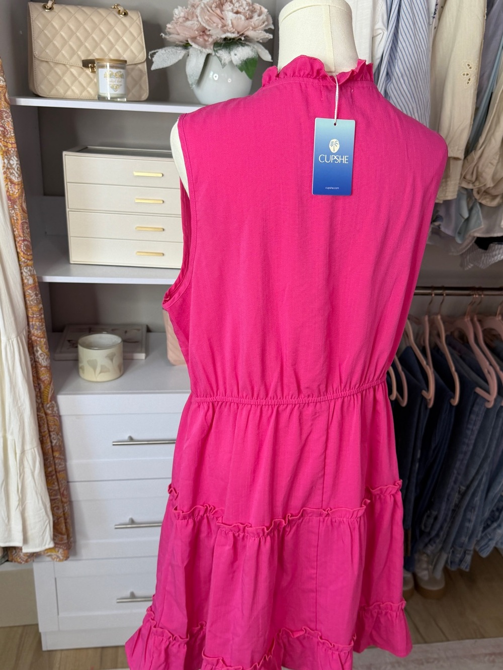 Cupshe Fuchsia Tie-Front Tiered Mini Dress - Picture 4 of 10